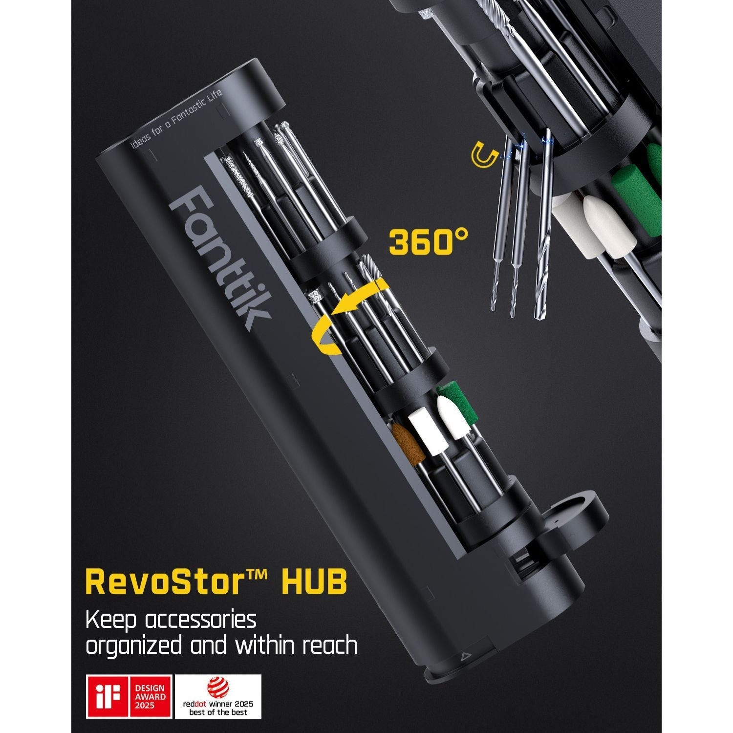 Fanttik RevoStar HUB with tools on a dark background