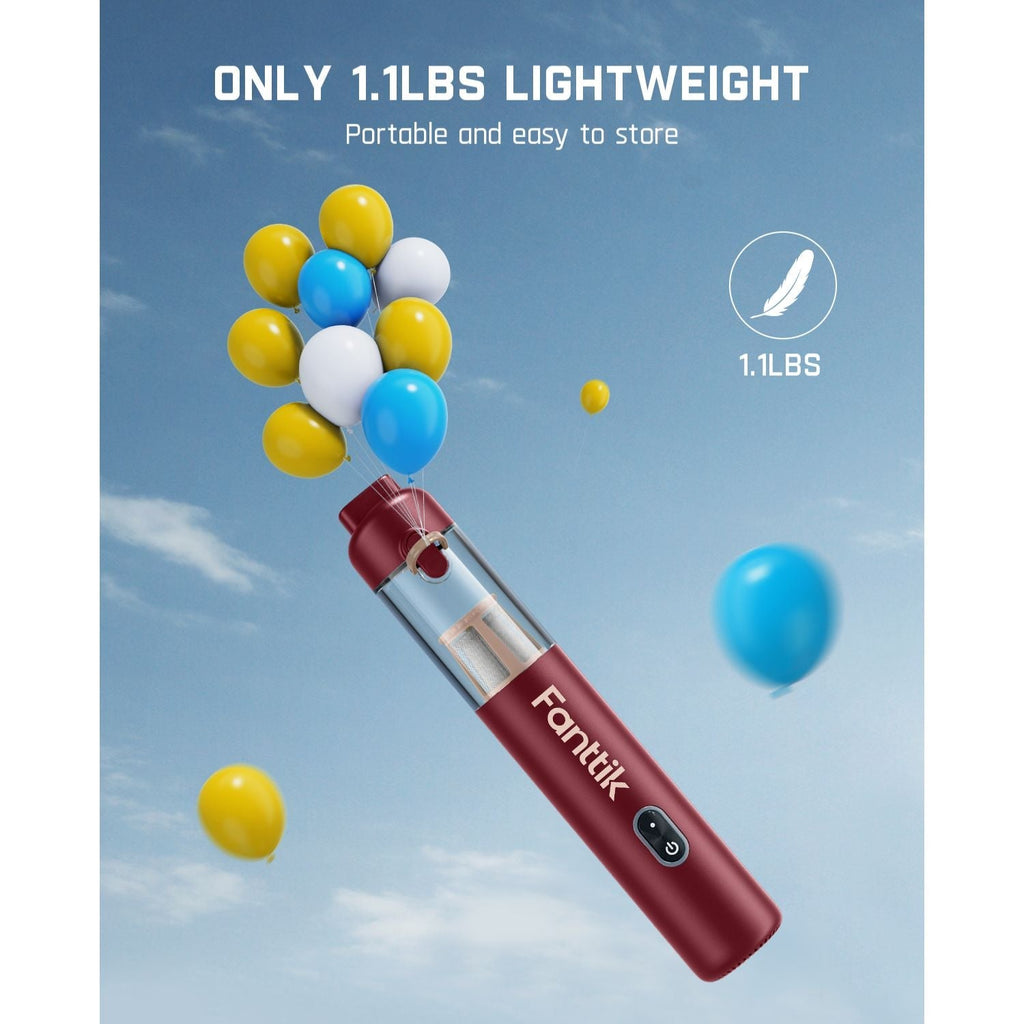 Fanttik Slim V8 Apex car vacuum, red, 1.1lbs lightweight, portable and easy to store, with balloons.
