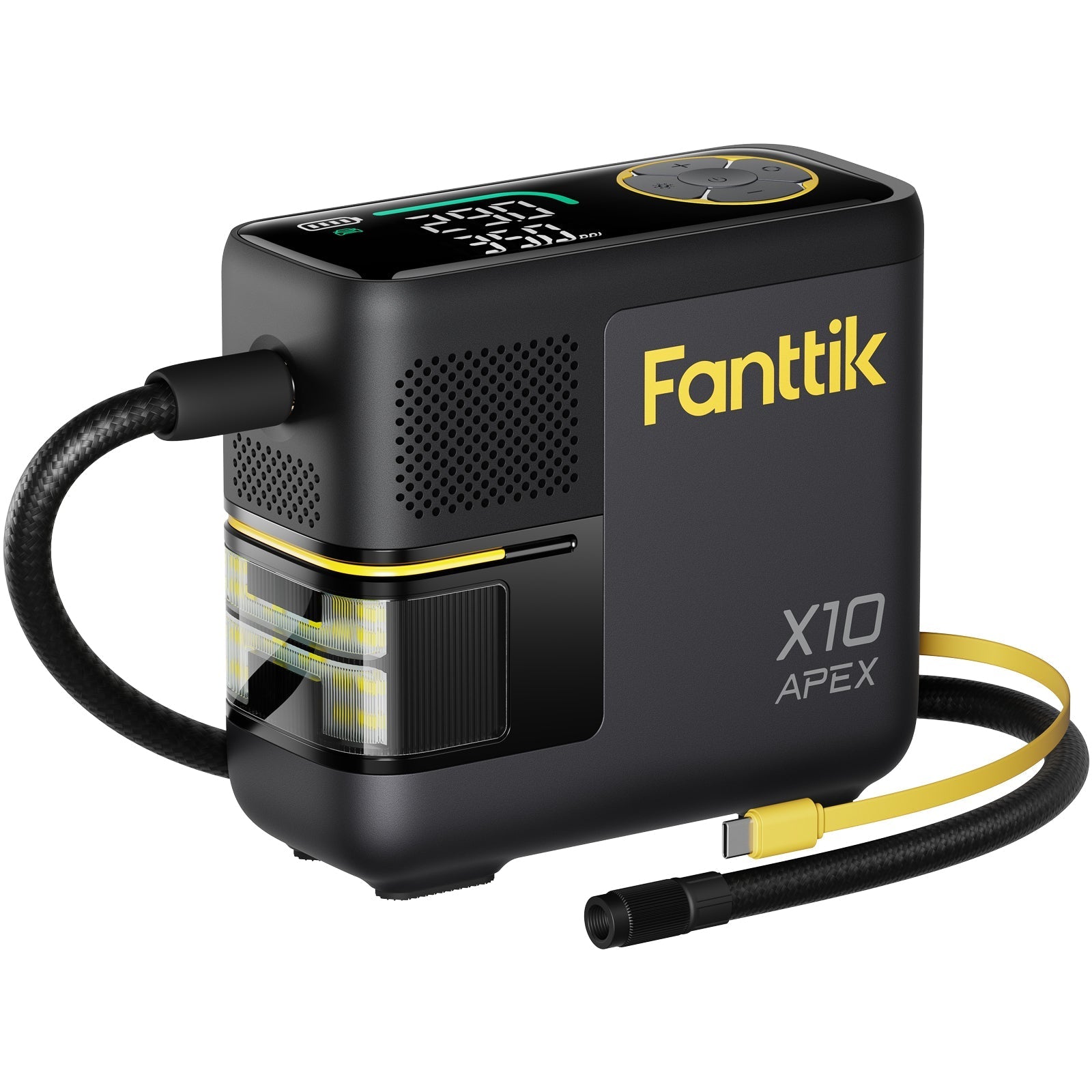 Fanttik X10 APEX portable tire inflator with digital display and LED light