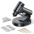 Fanttik K2 Ultra 7.4V cordless power drill with included drill bits and screwdriver bits on its charging stand.