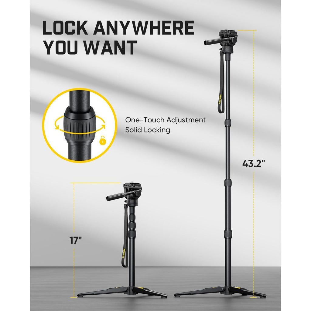 Fanttik DT10 Pro laser level tripod, adjustable from 17" to 43.2", featuring one-touch locking mechanism.