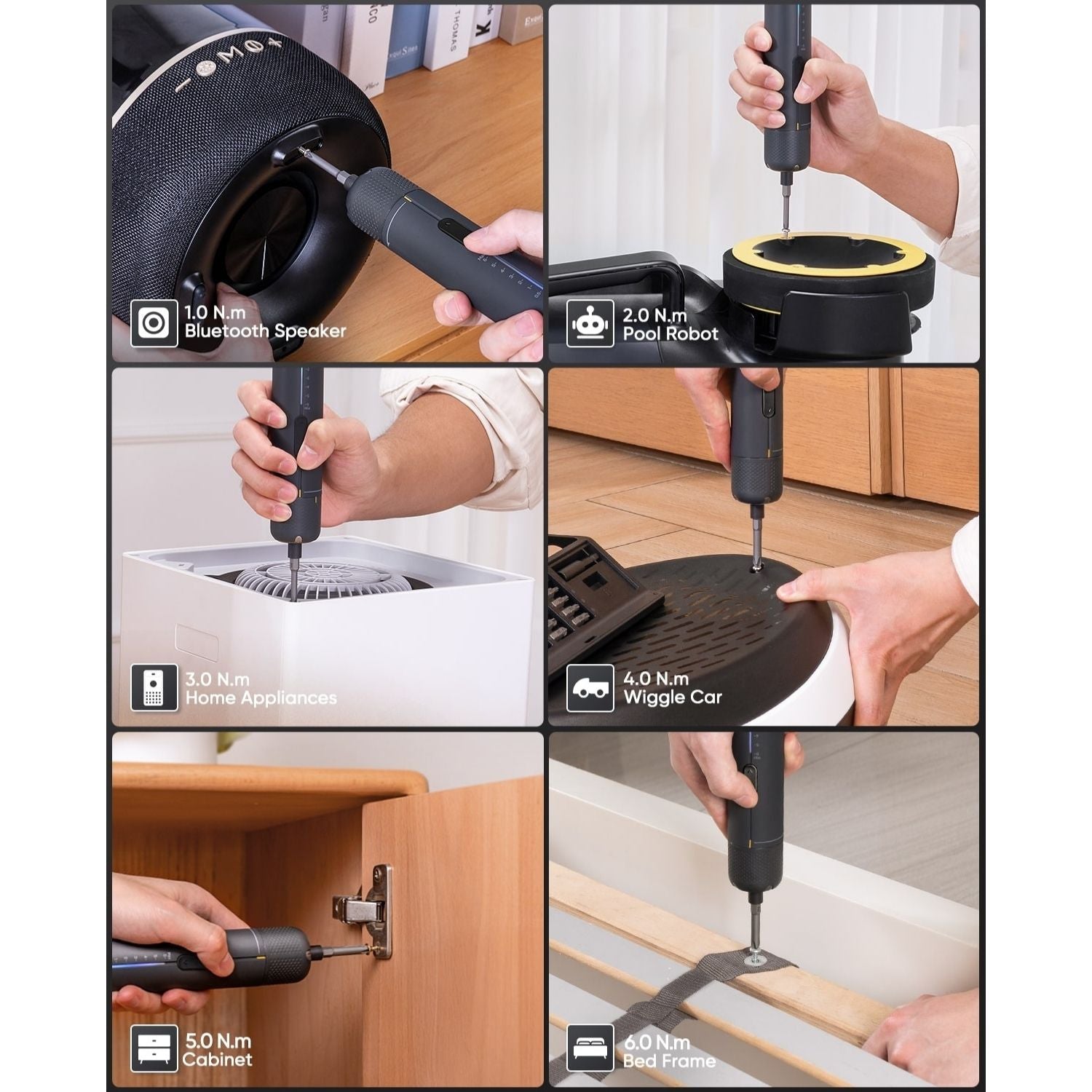 Fanttik S2 Pro Max cordless electric screwdriver used on speaker, appliance, cabinet and bed frame repairs