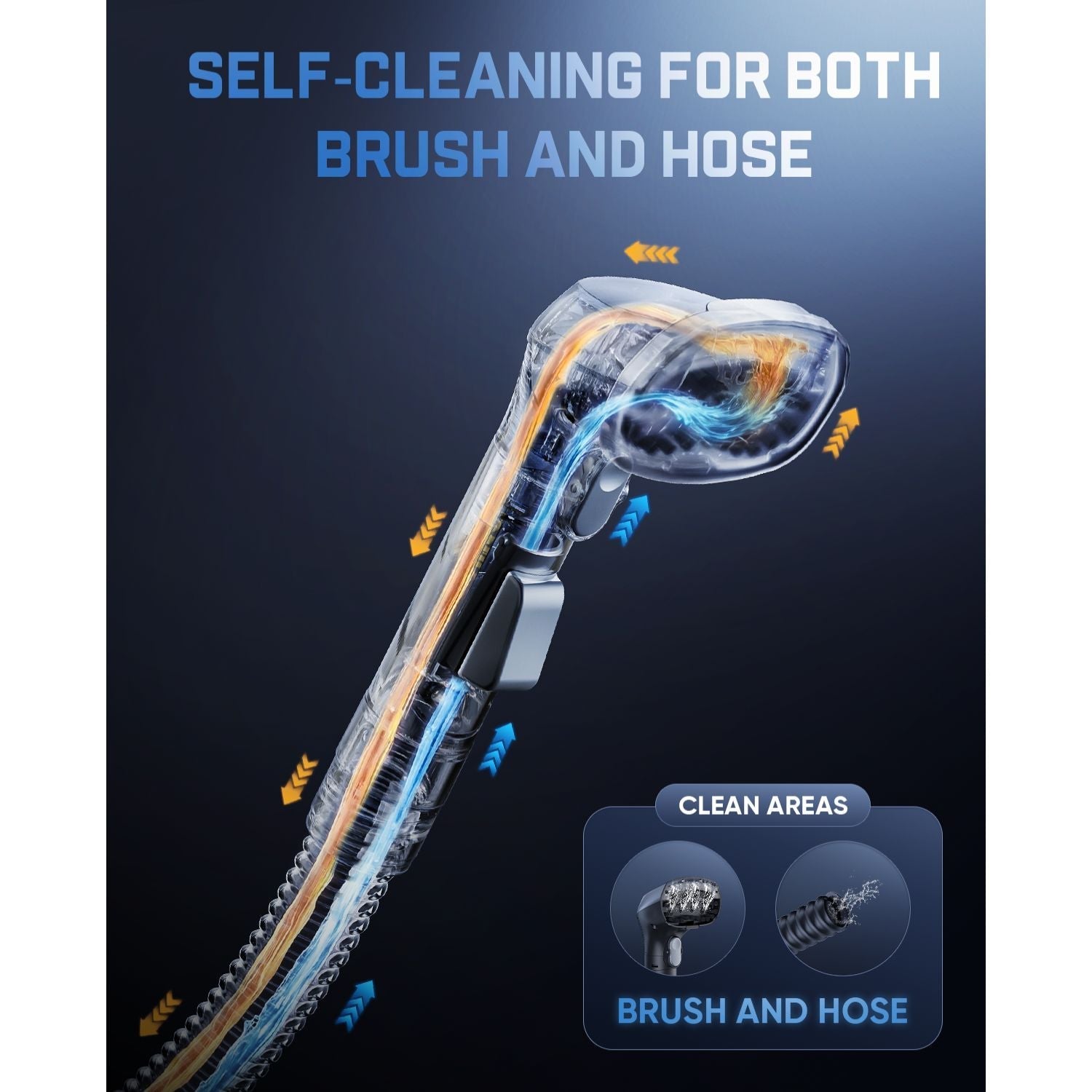 Fanttik Textra 11 Apex Cordless Carpet and Upholstery Cleaner with self-cleaning feature for brush and hose on a dark background