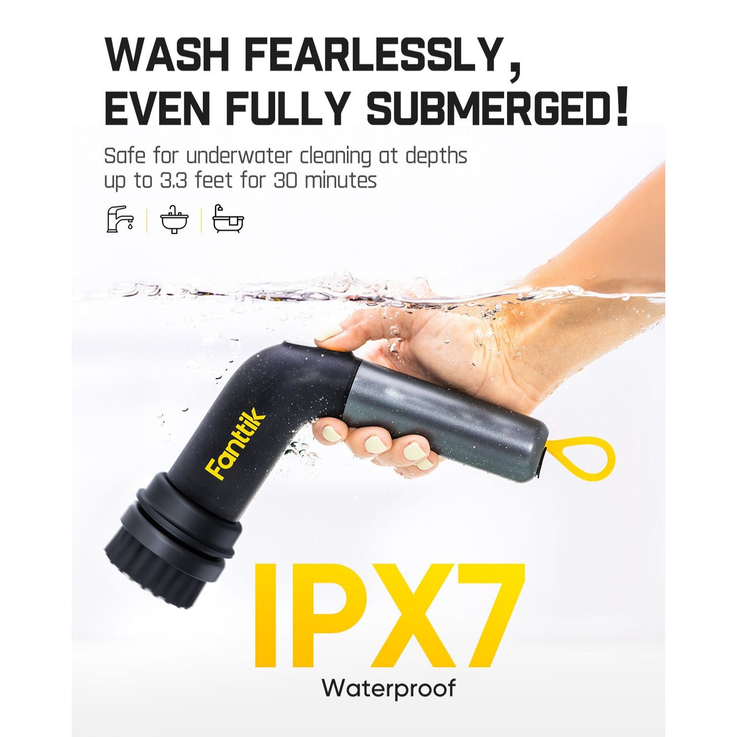 Fanttik G9 Handy electric spin scrubber, IPX7 waterproof for cleaning sinks and tubs.