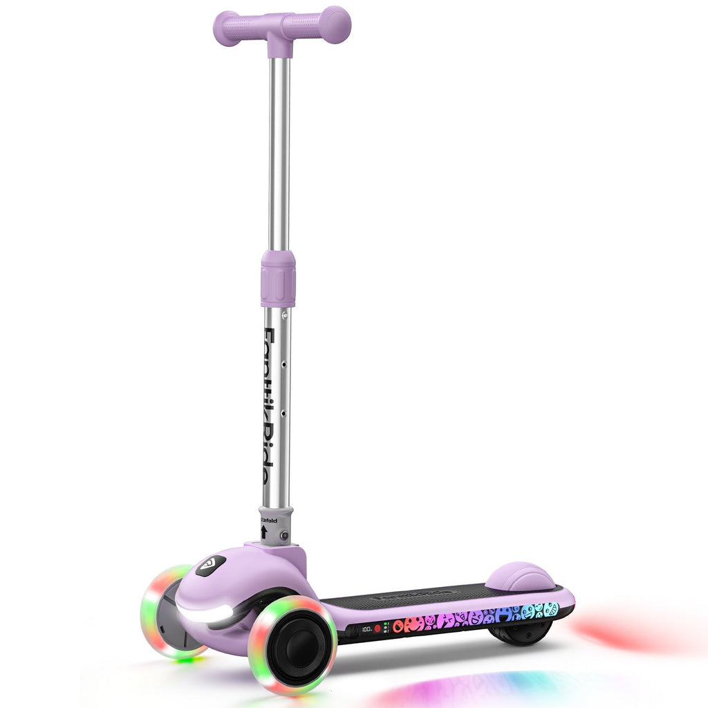 Purple FanttikRide K9 Pro kids electric scooter with LED lights and digital display