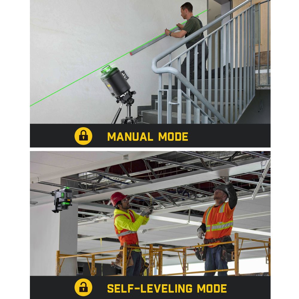 Fanttik D16 APEX Laser Level in manual and self-leveling modes, demonstrating precision for construction and renovations.