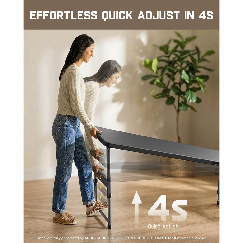 FanttikOutdoor Zeta X6 Pro folding table with one-hand quick adjust, 3 height settings, black tabletop