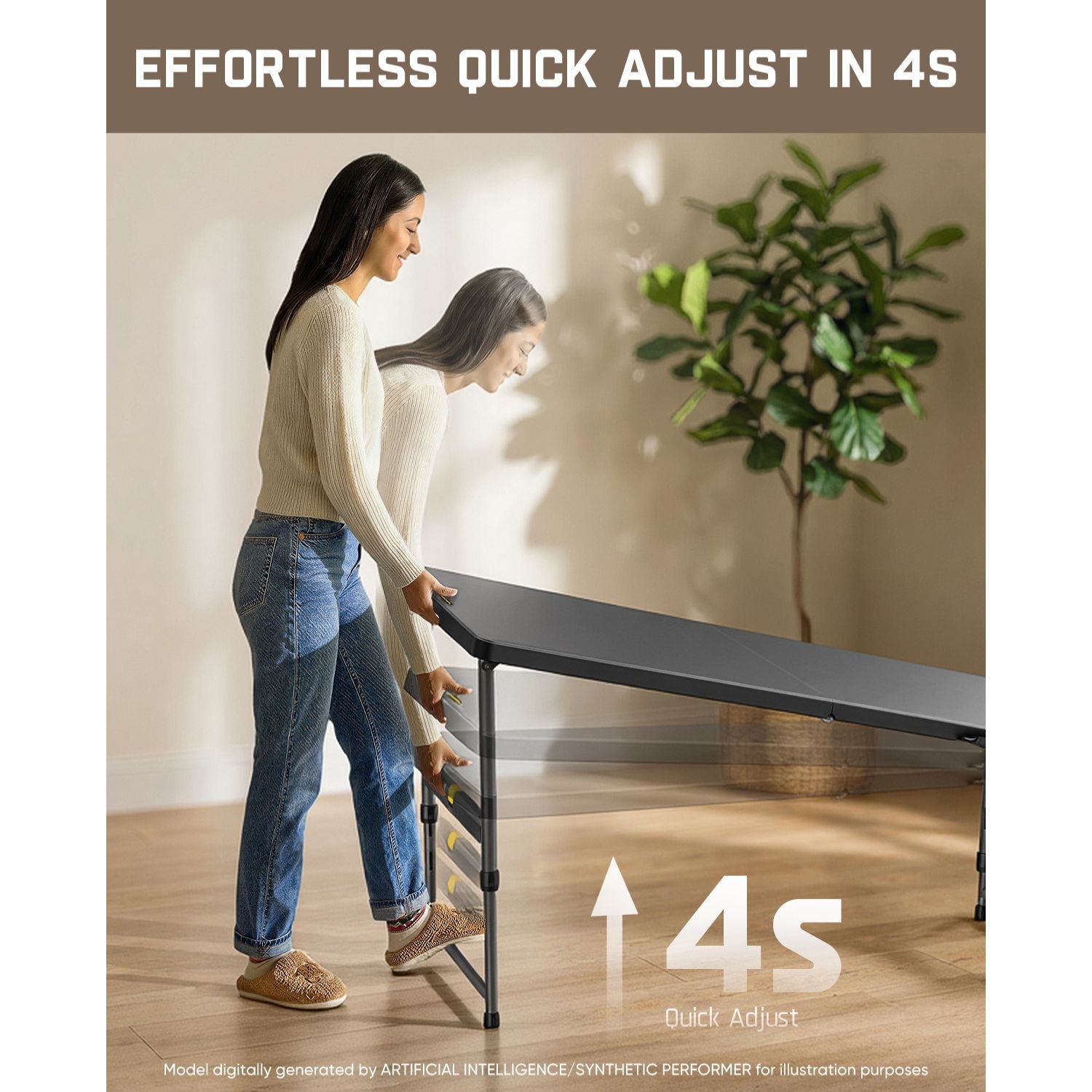 FanttikOutdoor Zeta X6 Pro folding table with one-hand quick adjust, 3 height settings, black tabletop