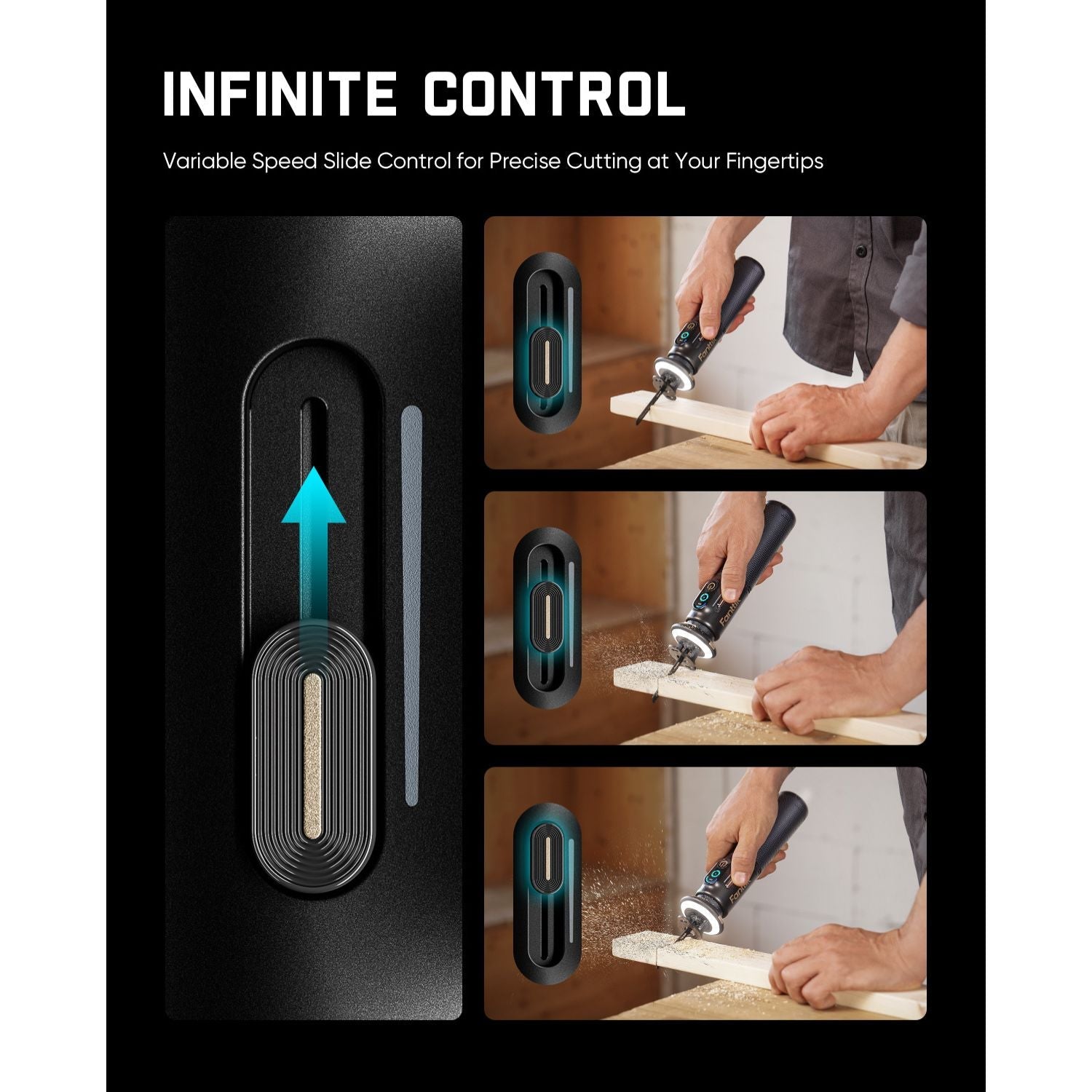 Fanttik R11 Pro cordless reciprocating saw variable speed slide control for precise cutting