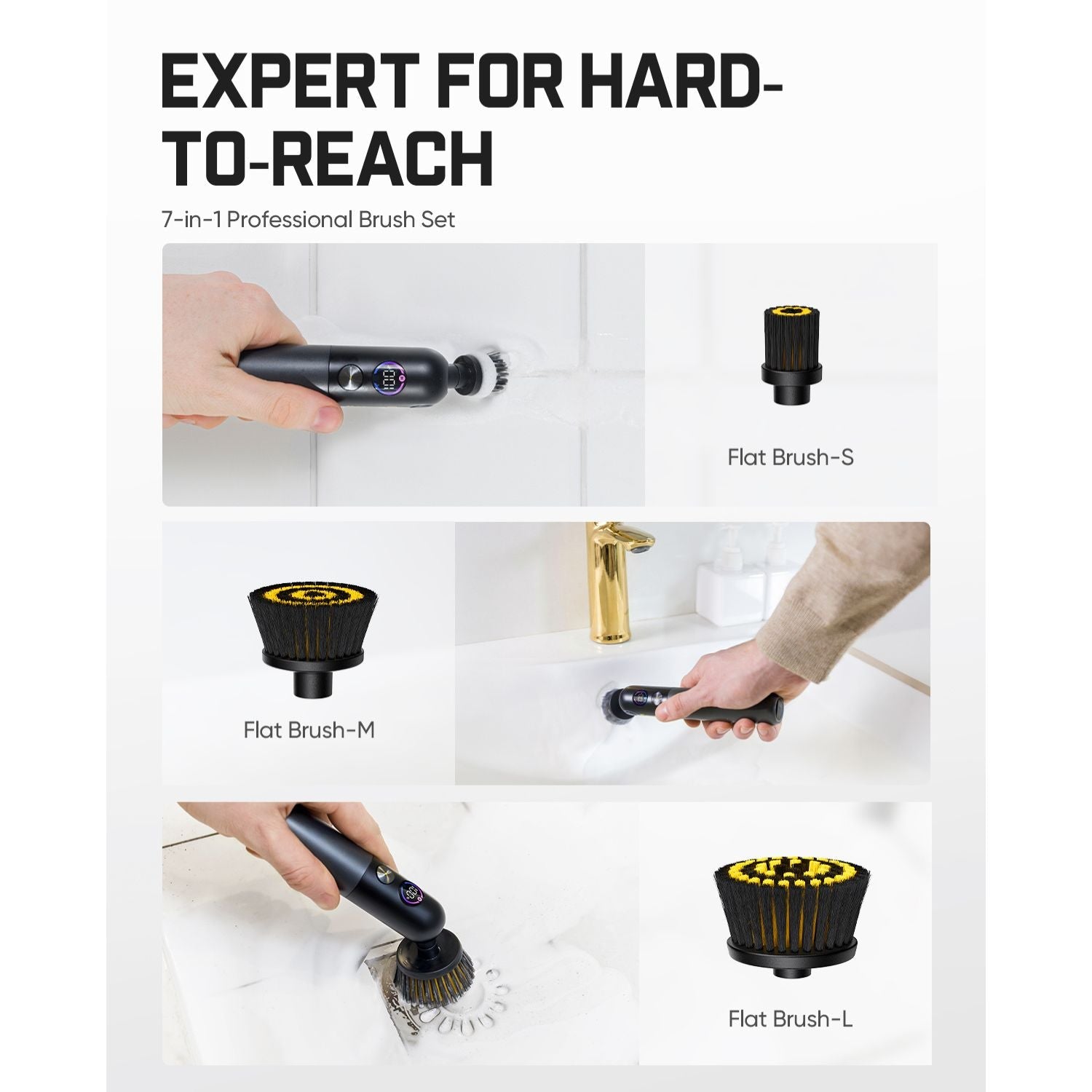 Fanttik Flip G10 Nano 7-in-1 brush set for hard-to-reach tile grout and sink cleaning