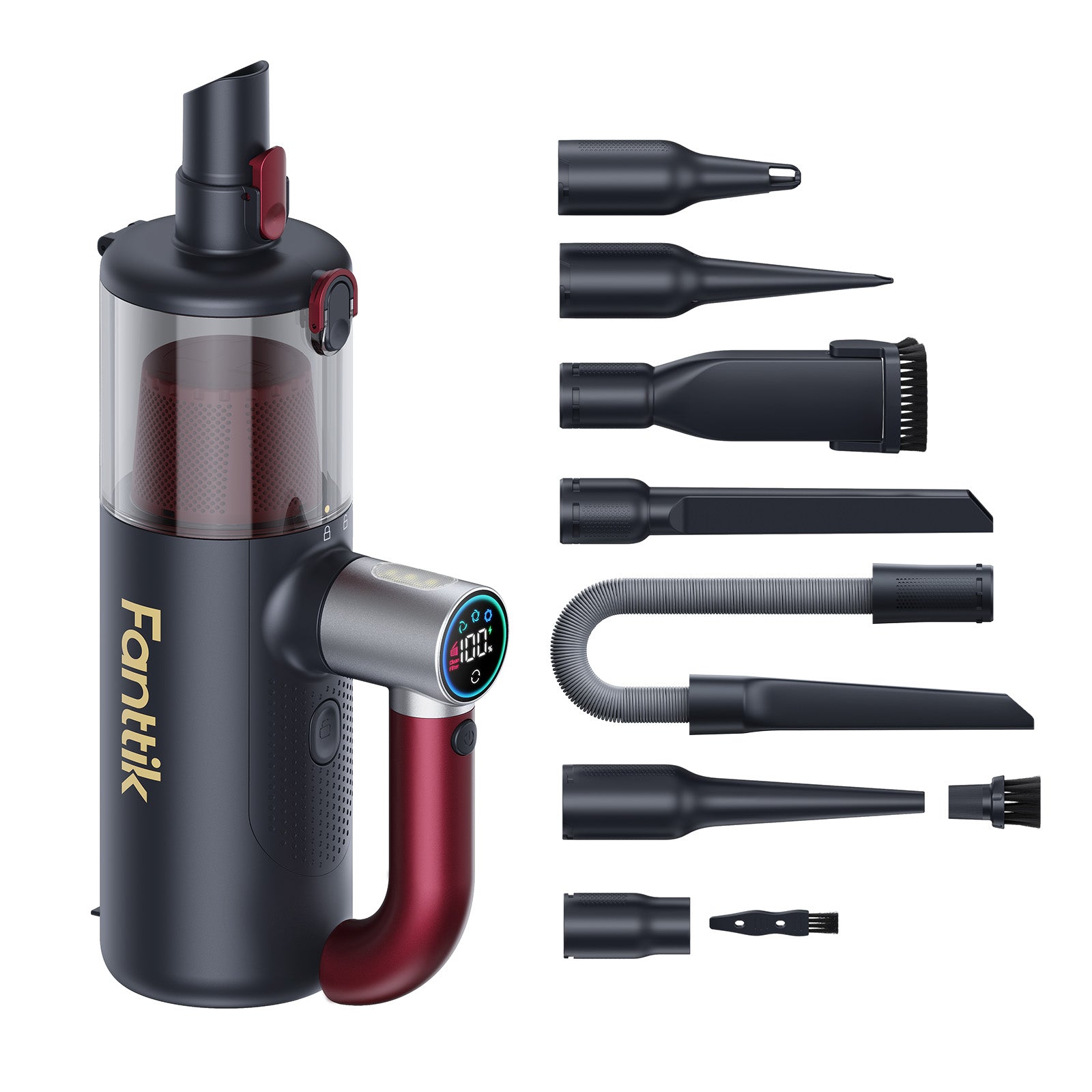 Fanttik Cruise V11 APEX cordless handheld vacuum with multiple cleaning attachments