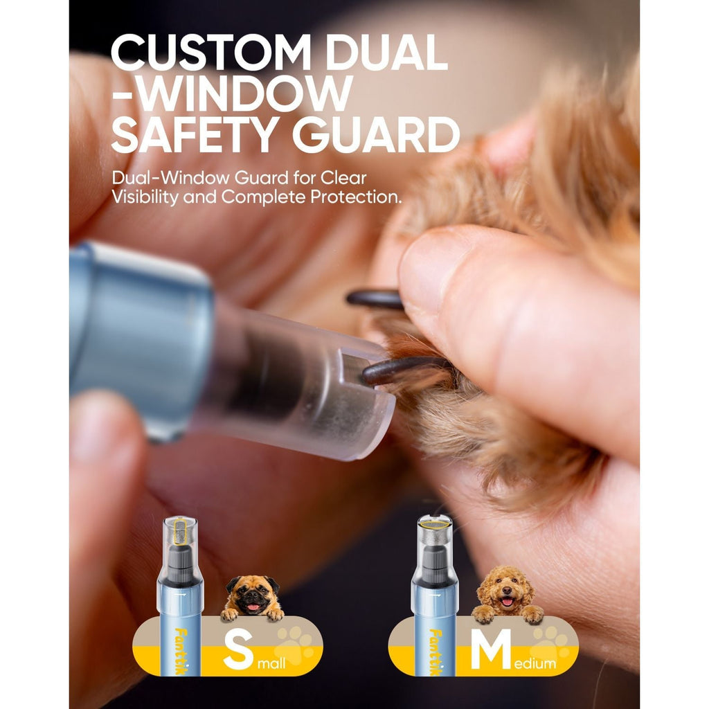 Fanttik F2 Master pet nail grinder with custom dual-window safety guard for small and medium dogs