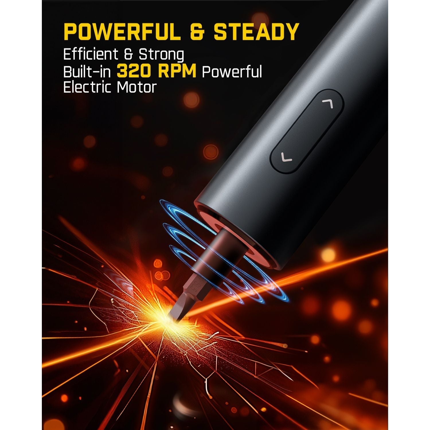Fanttik S1 Capsule Deluxe cordless screwdriver with 320 RPM motor, sparks flying during use.