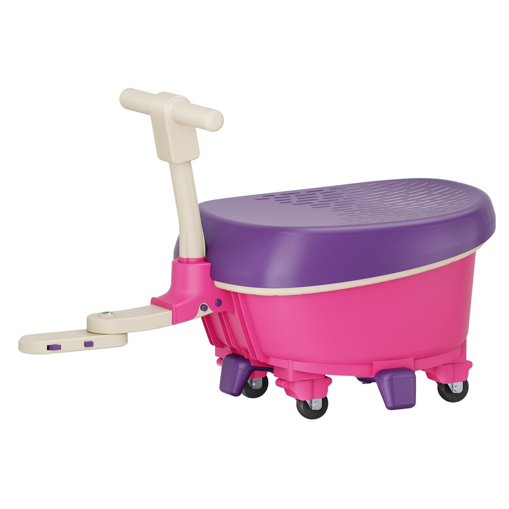 FanttikRide N10 trailer attachment in pink and purple with beige tow handle and wheels