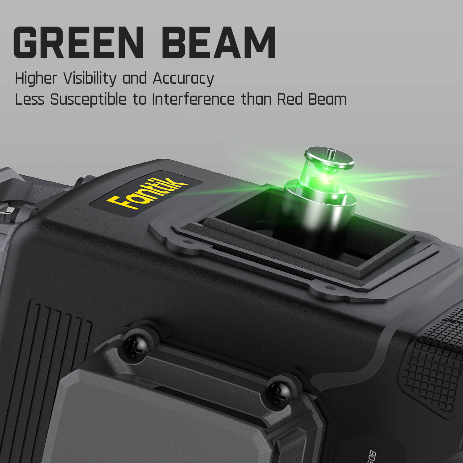 Fanttik D12 PLUS laser level with green beam, offering higher visibility and accuracy than red beams.