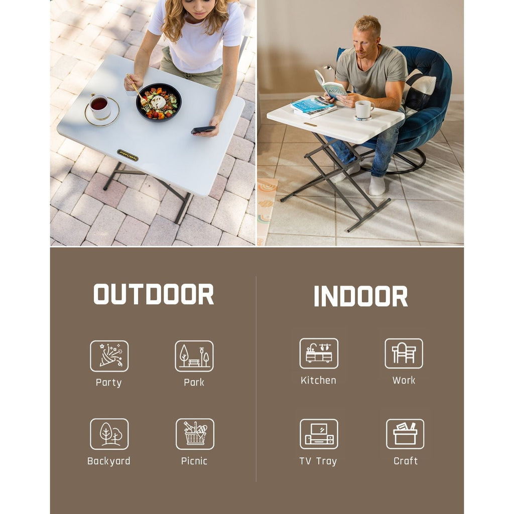 FanttikOutdoor Zeta X1 Apex 28" folding table used for outdoor parties and indoor work, showing its versatility.