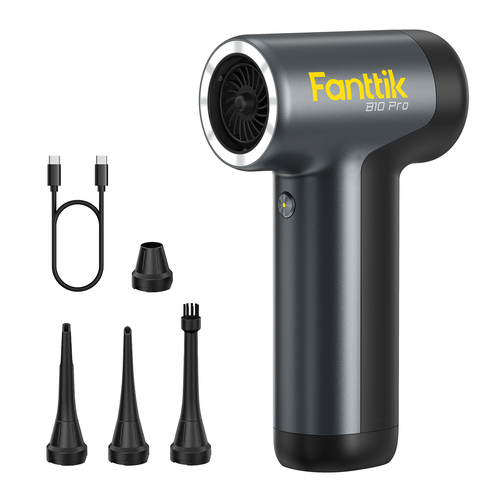 Fanttik B10 Pro electric air duster with USB-C cable and multiple nozzles