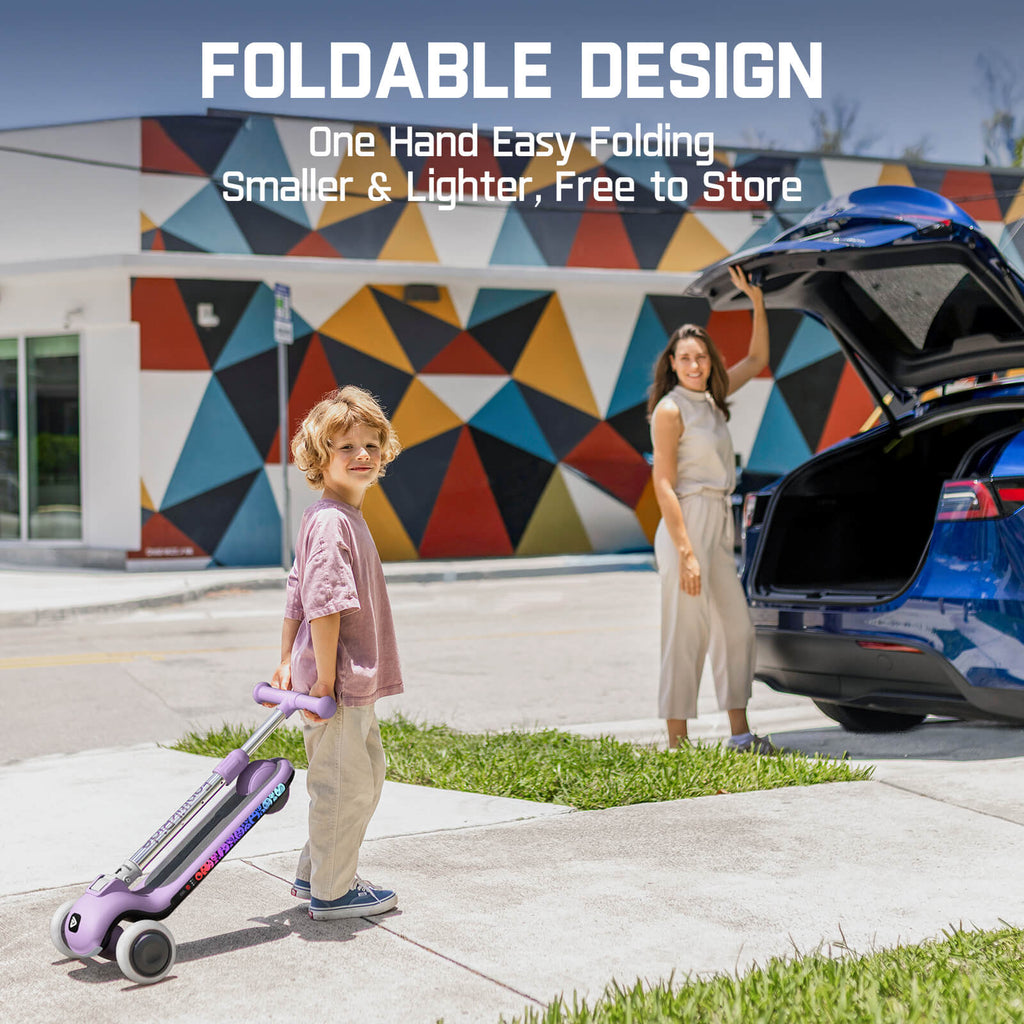 FanttikRide K9 Pro kids electric scooter with foldable design, purple and silver, perfect for travel.