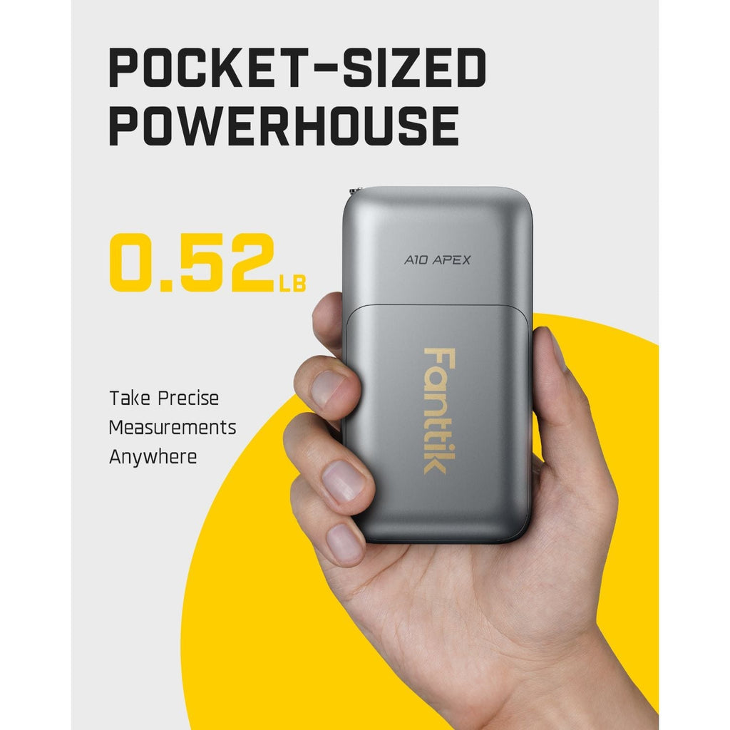 Fanttik A10 Apex pocket-sized laser distance meter in hand, 0.52 lb