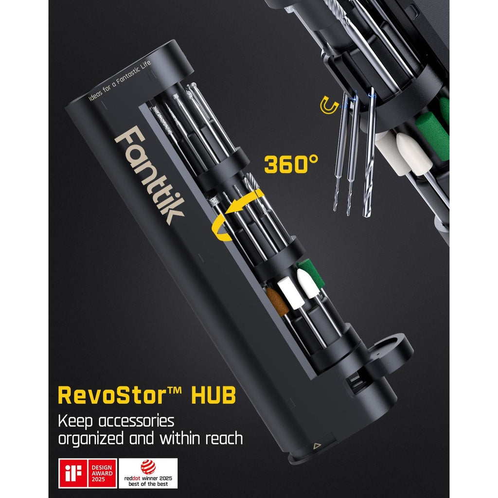 Fanttik RevoStar HUB with Fanttik F2 Master Mini Cordless Rotary Tool Kit 4V -Blue on a dark background