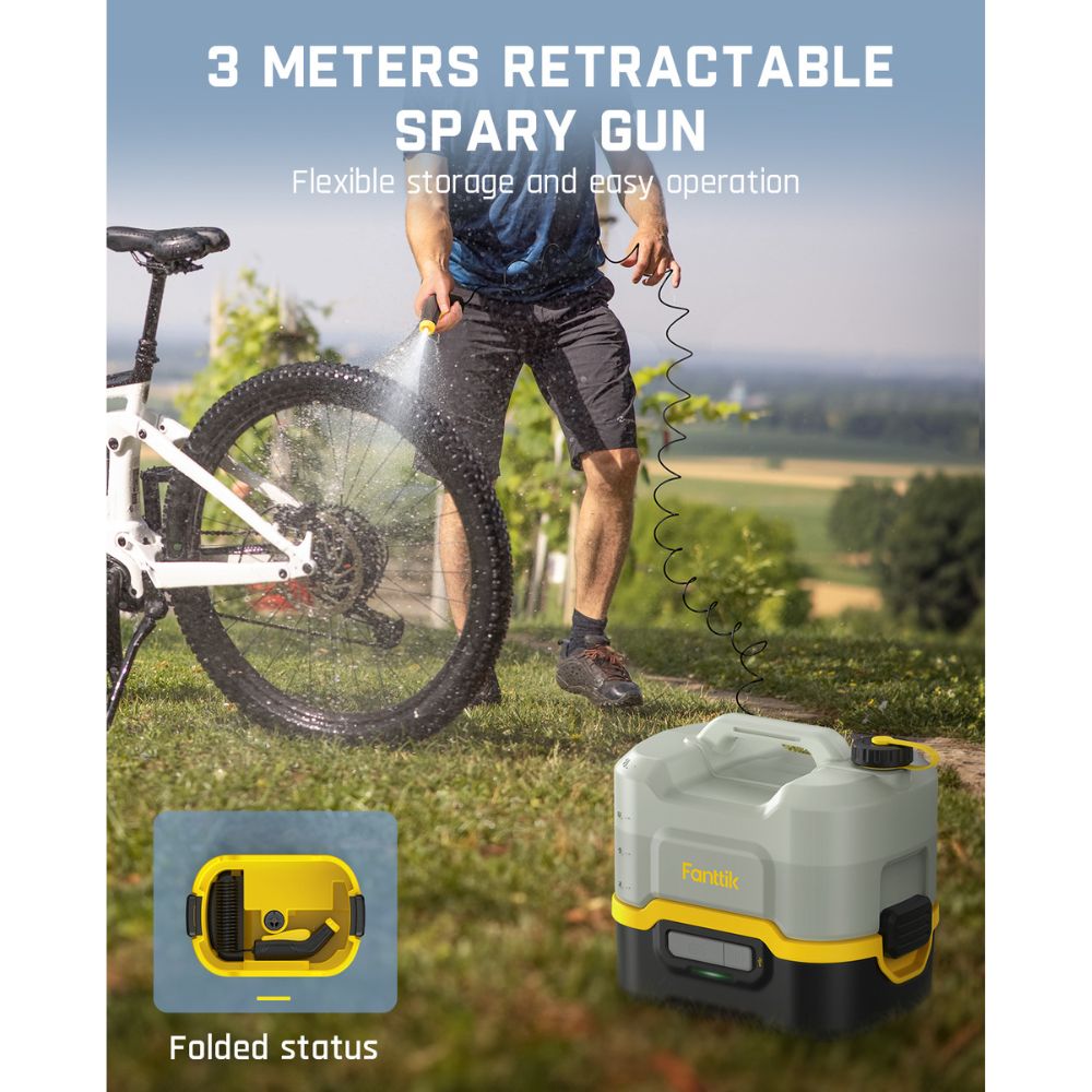 Fanttik NB8 Nano pressure washer cleaning bike with 3m retractable spray gun.