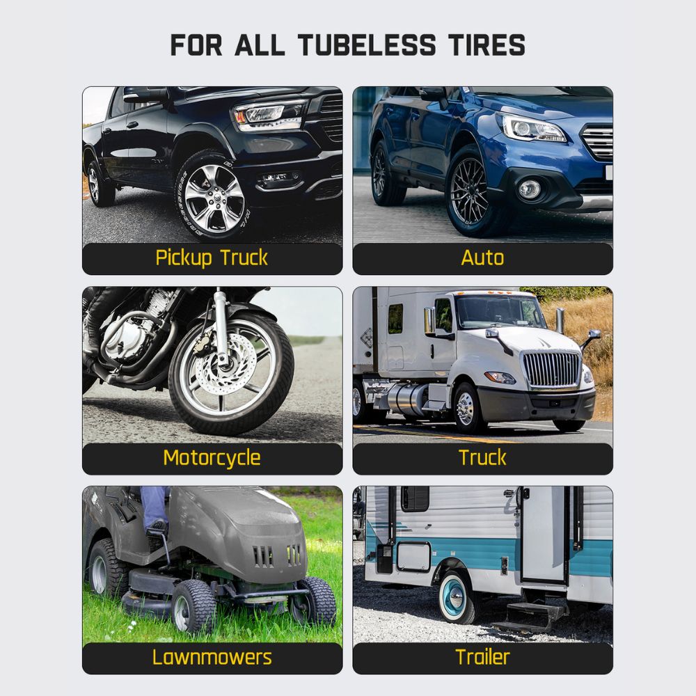 Fanttik tire repair kit for all tubeless tires: pickup trucks, autos, motorcycles, trucks, lawnmowers, trailers.
