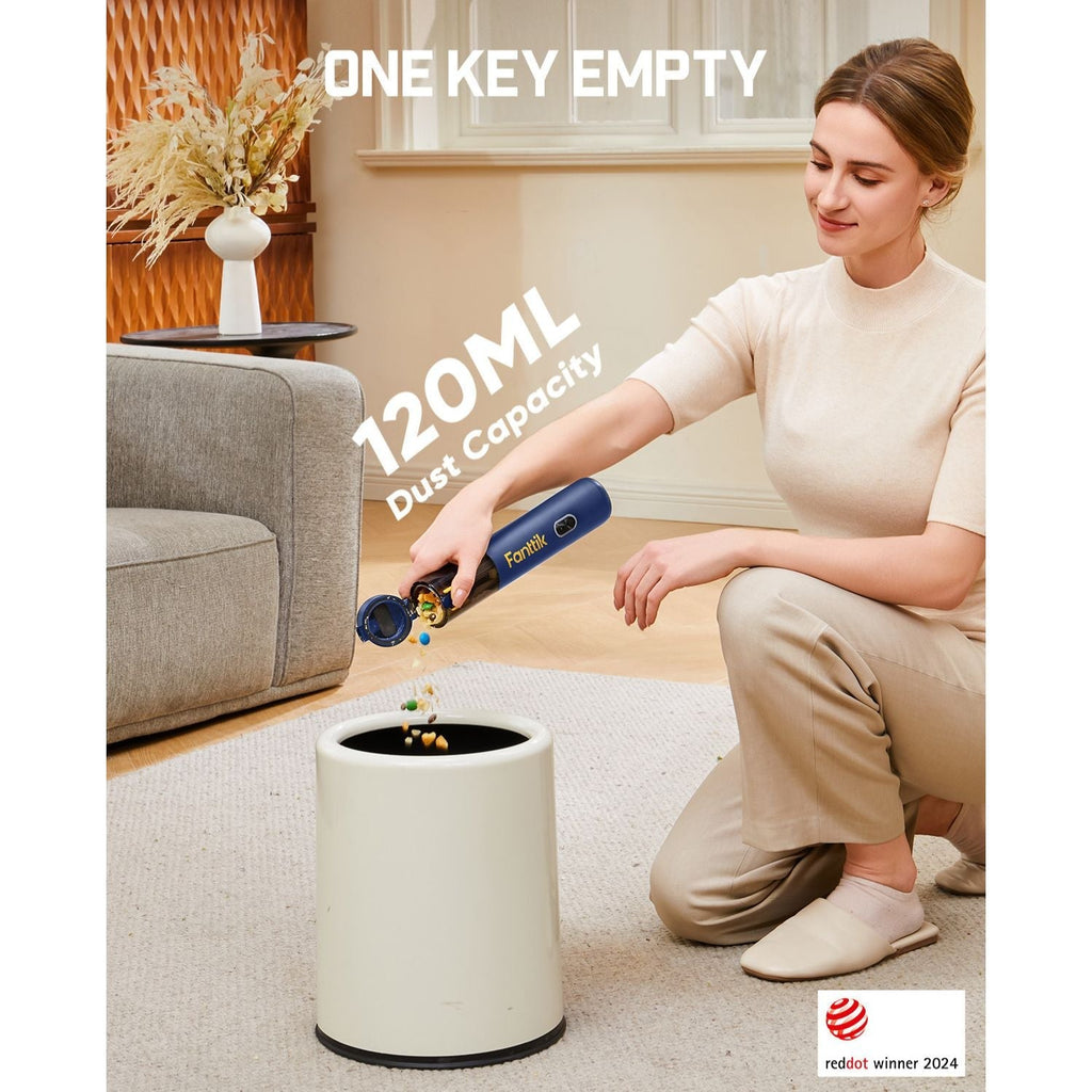 Fanttik V8 Mate cordless car vacuum with one-key emptying and 120ml dust capacity