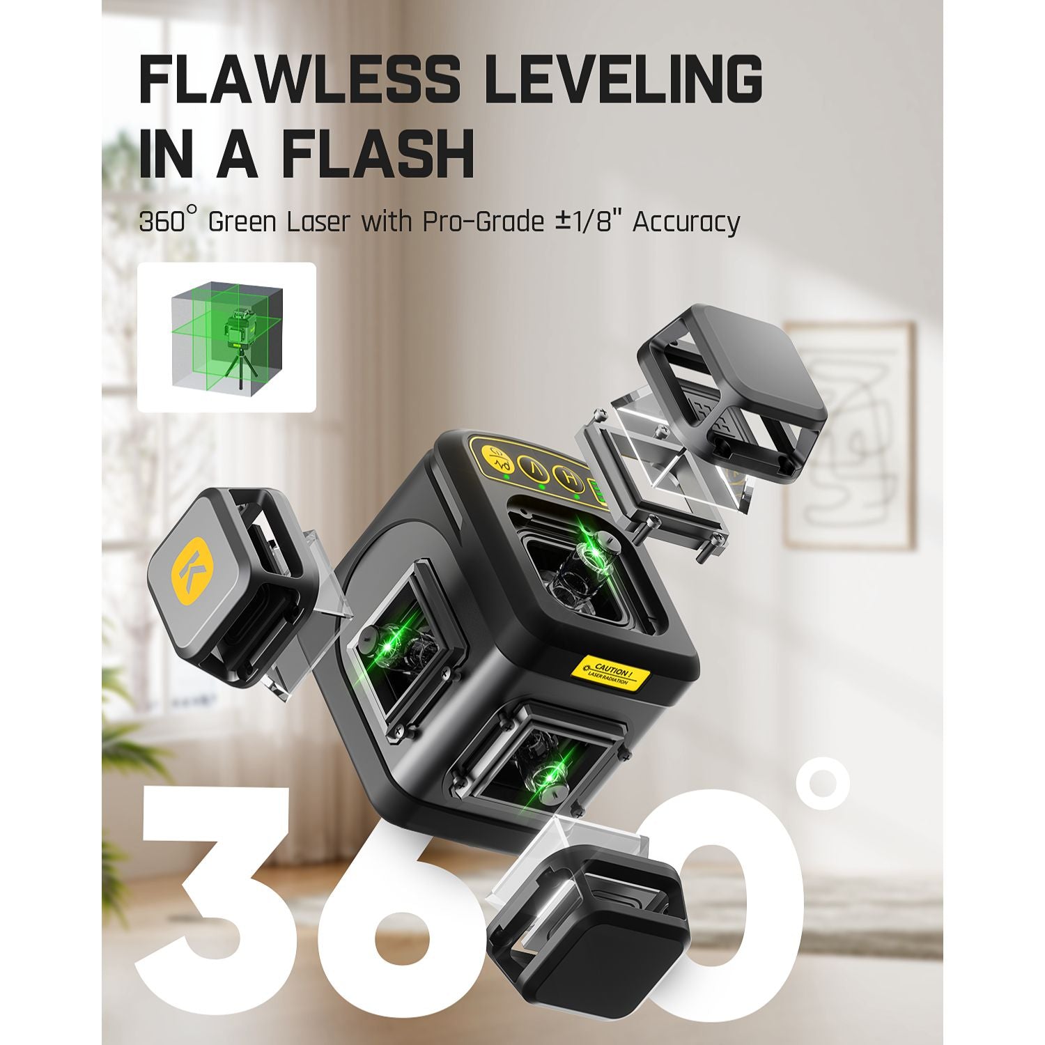 Fanttik D12 Ace Laser Level 360 green laser with ±1/8" accuracy and 5 laser combinations.