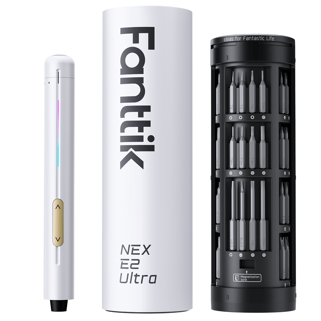 Fanttik E2 Ultra 3.7V Mini Electric Screwdriver, Electric Screwdriver Cordless, Max 0.6N.m, 50 Magnetic Bits, 5/32'' Hex, Magnetic Storage, Repair Tool for Electronics Phone Camera Laptop Appliances