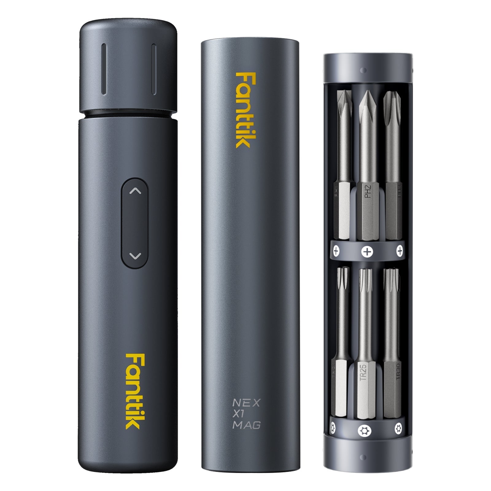 Fanttik S1 Capsule Deluxe cordless screwdriver with magnetic bit storage and included S2 bits.