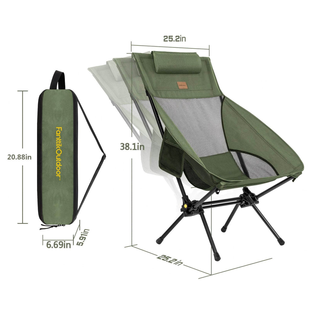FanttikOutdoor Zeta L8 Max Camping Chair, Portable & Lightweight, Multi-Angle Adjustable, Supports up to 250 lbs, Comfort-Driven Design, High Strength Camping Chair for Travel, Hiking, Fishing, Green