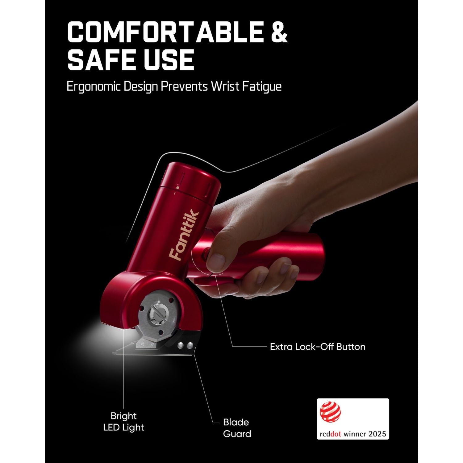 Fanttik C8 Nano cordless electric scissors with ergonomic handle, blade guard, LED light and lock-off button