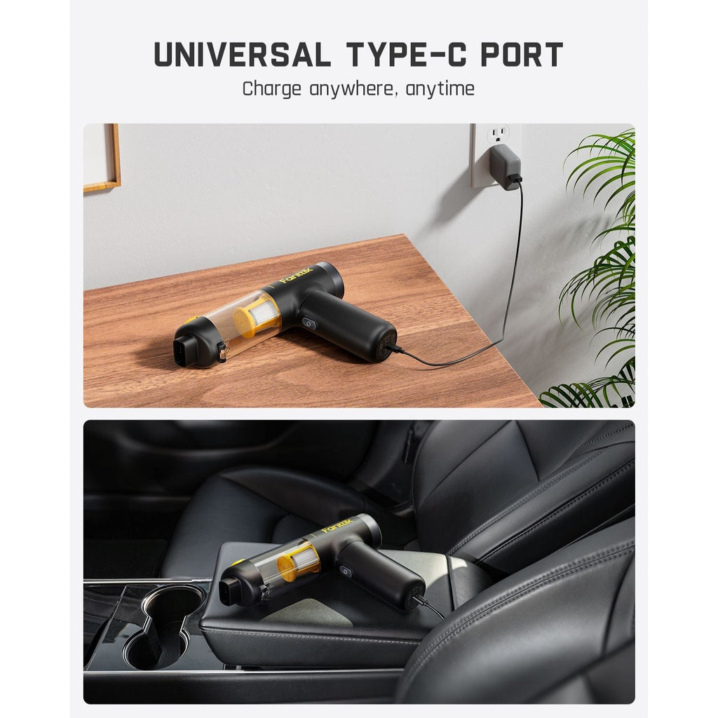 Fanttik Slim V10 Mix car vacuum with USB-C port, charging and in car console