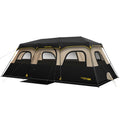 FanttikOutdoor Zeta C12 Pro Max 12 Person Camping Tent, black and tan, spacious cabin design with windows.