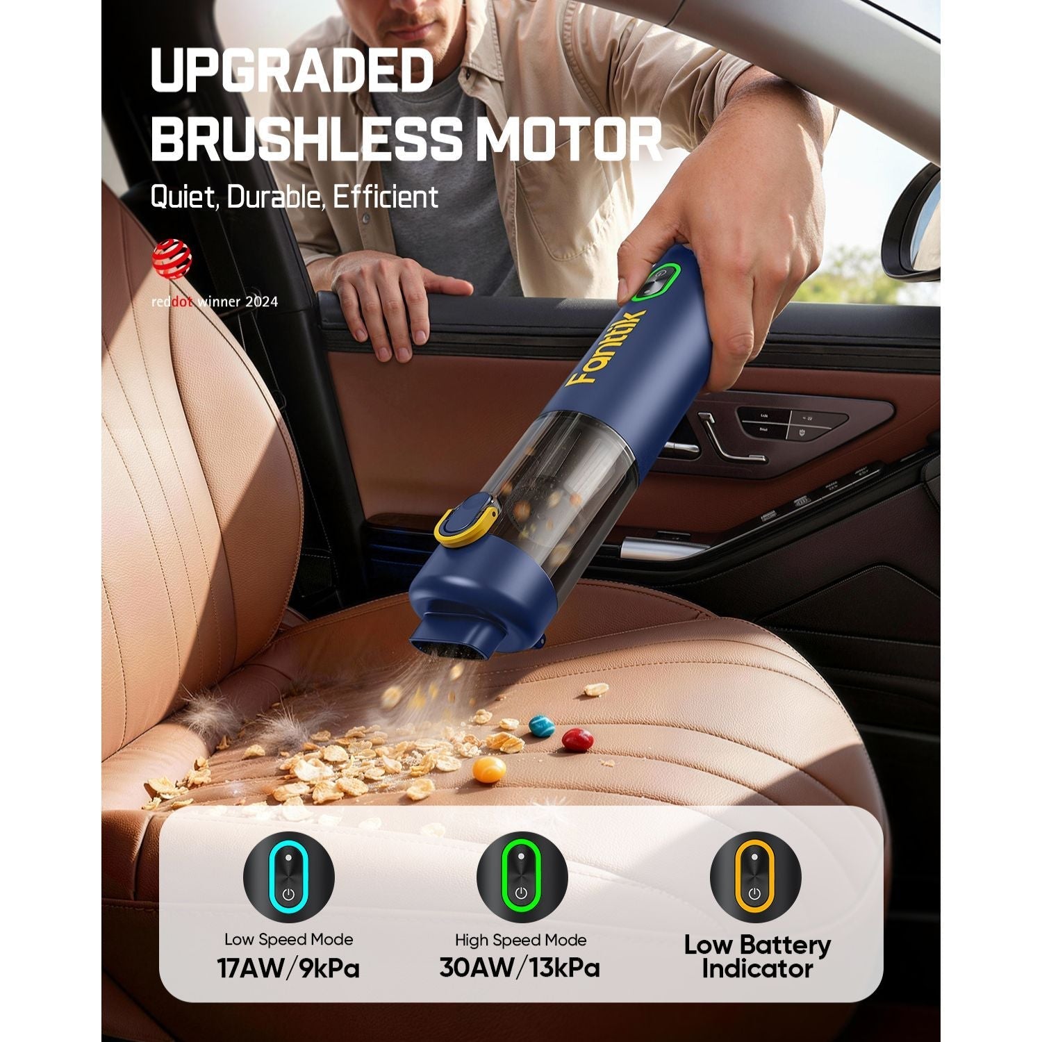 Fanttik V8 Mate cordless car vacuum cleaning car seat with upgraded brushless motor