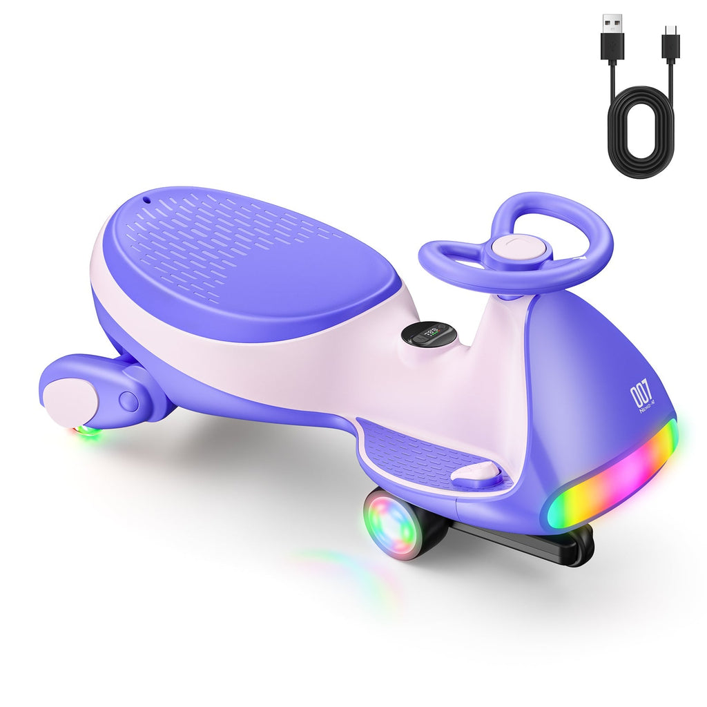 FanttikRide N7 Ultra 12V electric wiggle car with pedal in Morandi Green, featuring LED lights and USB-C charging.