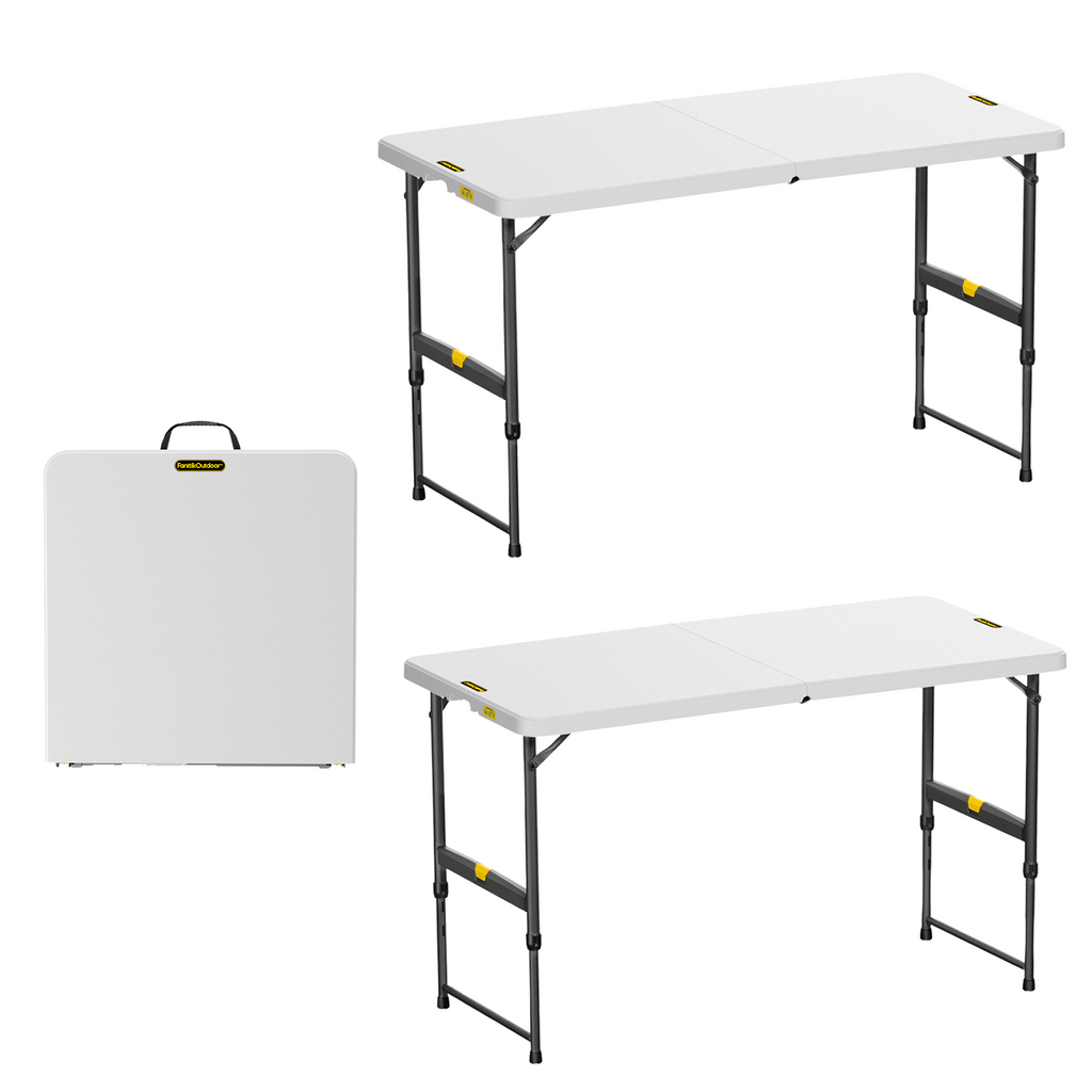 FanttikOutdoor Zeta X4 Pro 4ft folding tables, white, adjustable height, portable design, 2-pack.