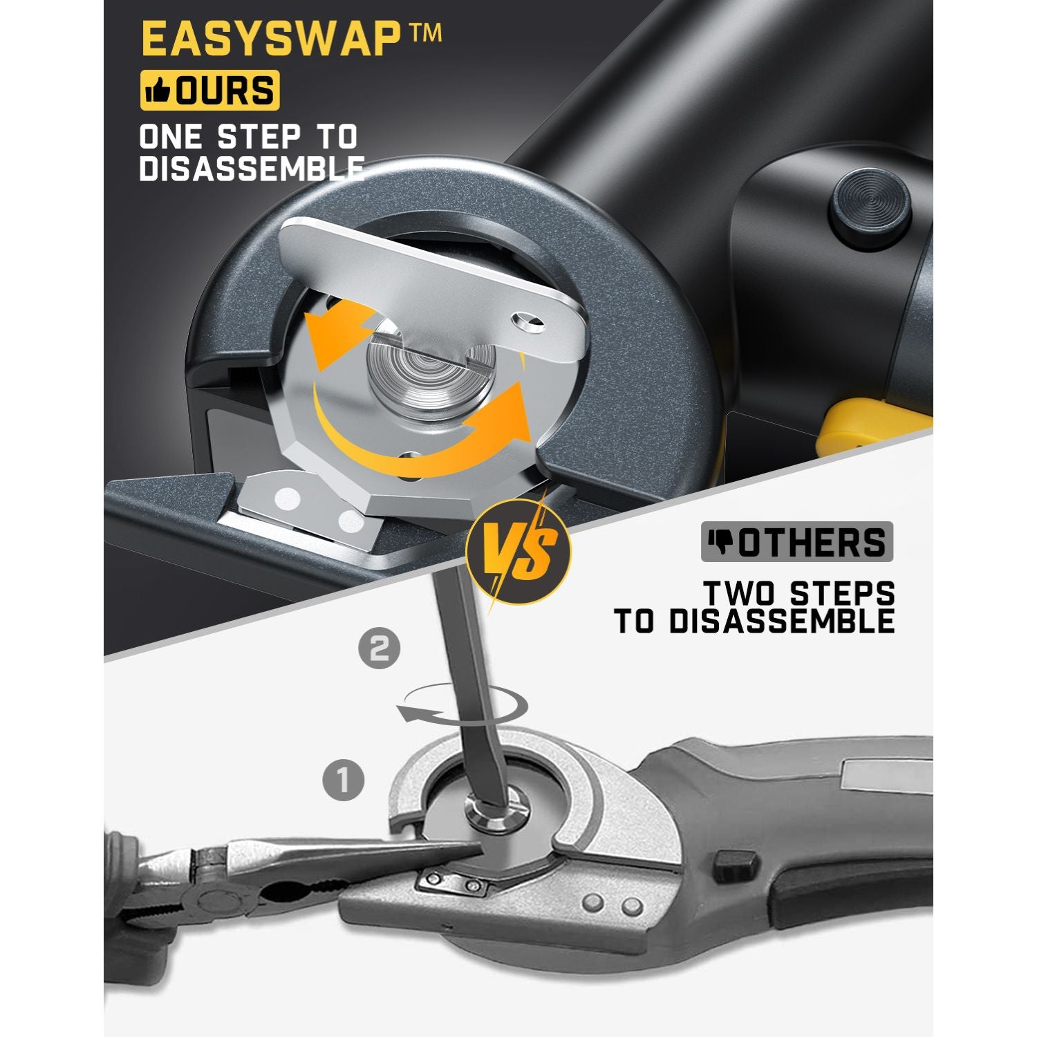 Fanttik C8 Nano EasySwap blade system: one step to disassemble vs. others two steps.