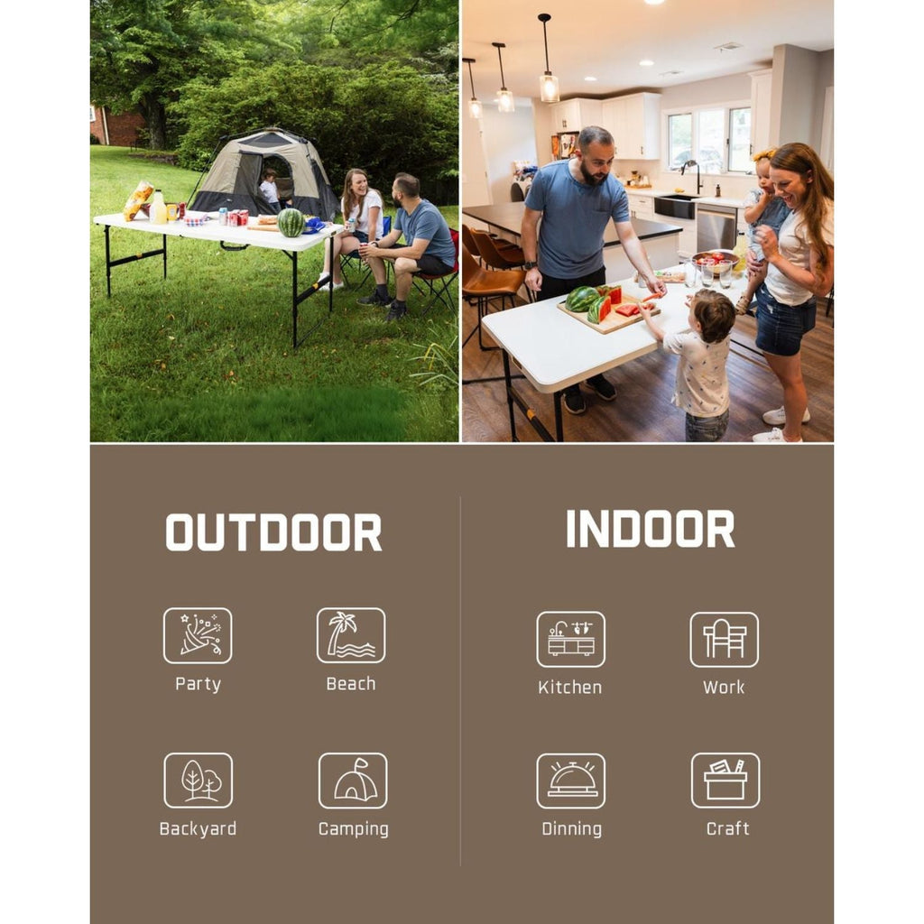 FanttikOutdoor Zeta X6 Pro 6ft folding table: versatile for outdoor (party, beach, backyard, camping) and indoor (kitchen, work, dining, craft) use.
