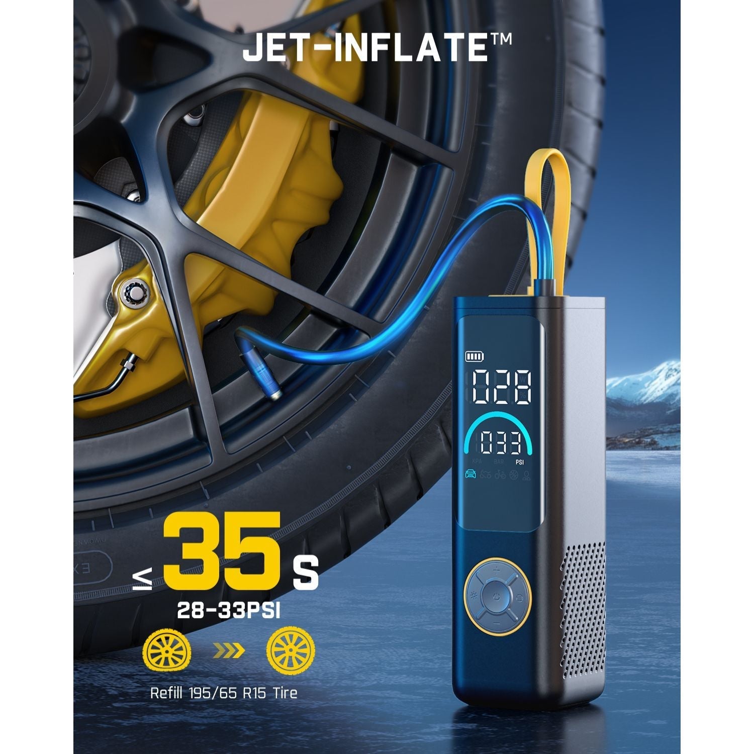 Fanttik X9 APEX tire inflator filling car tire, 35s 28-33 PSI, digital display