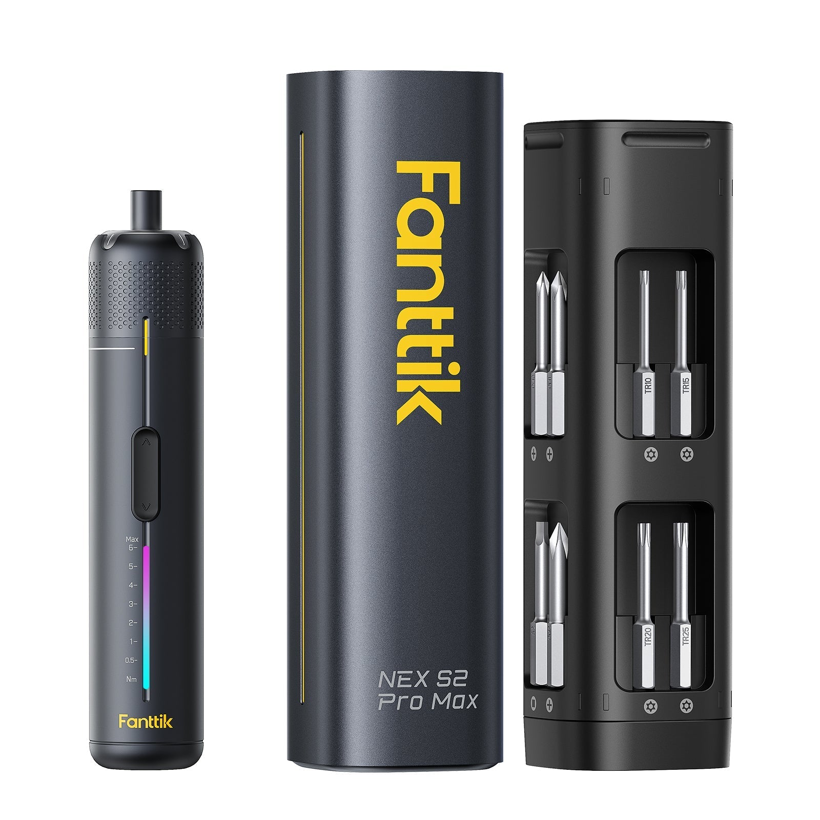 Fanttik NEX S2 Pro Max cordless electric screwdriver with bit set and storage case