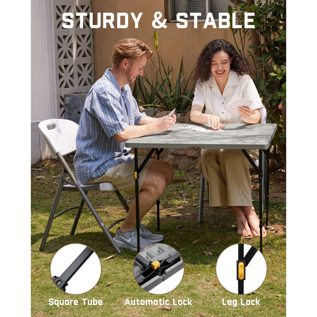 FanttikOutdoor Zeta S4 Pro 34" square folding table: sturdy square tube legs, automatic lock, leg lock. Outdoor card game.