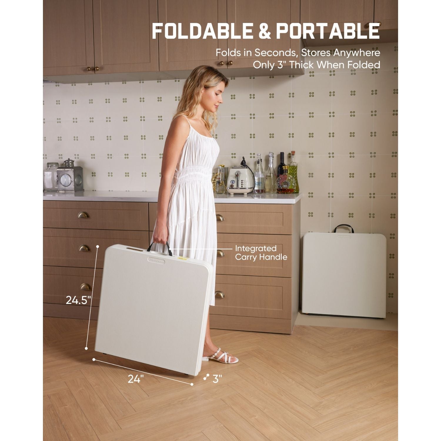 Folded FanttikOutdoor Zeta X4 Pro 4ft folding table with integrated carry handle, 24 x 24.5 x 3 inches