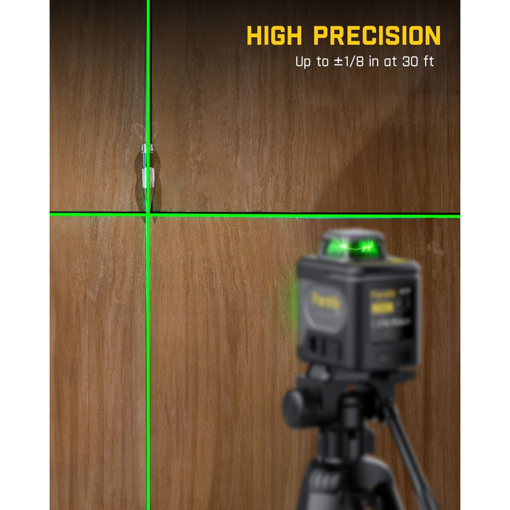 Fanttik D5 Laser Level projecting precise green lines with 'High Precision' text, ideal for construction.