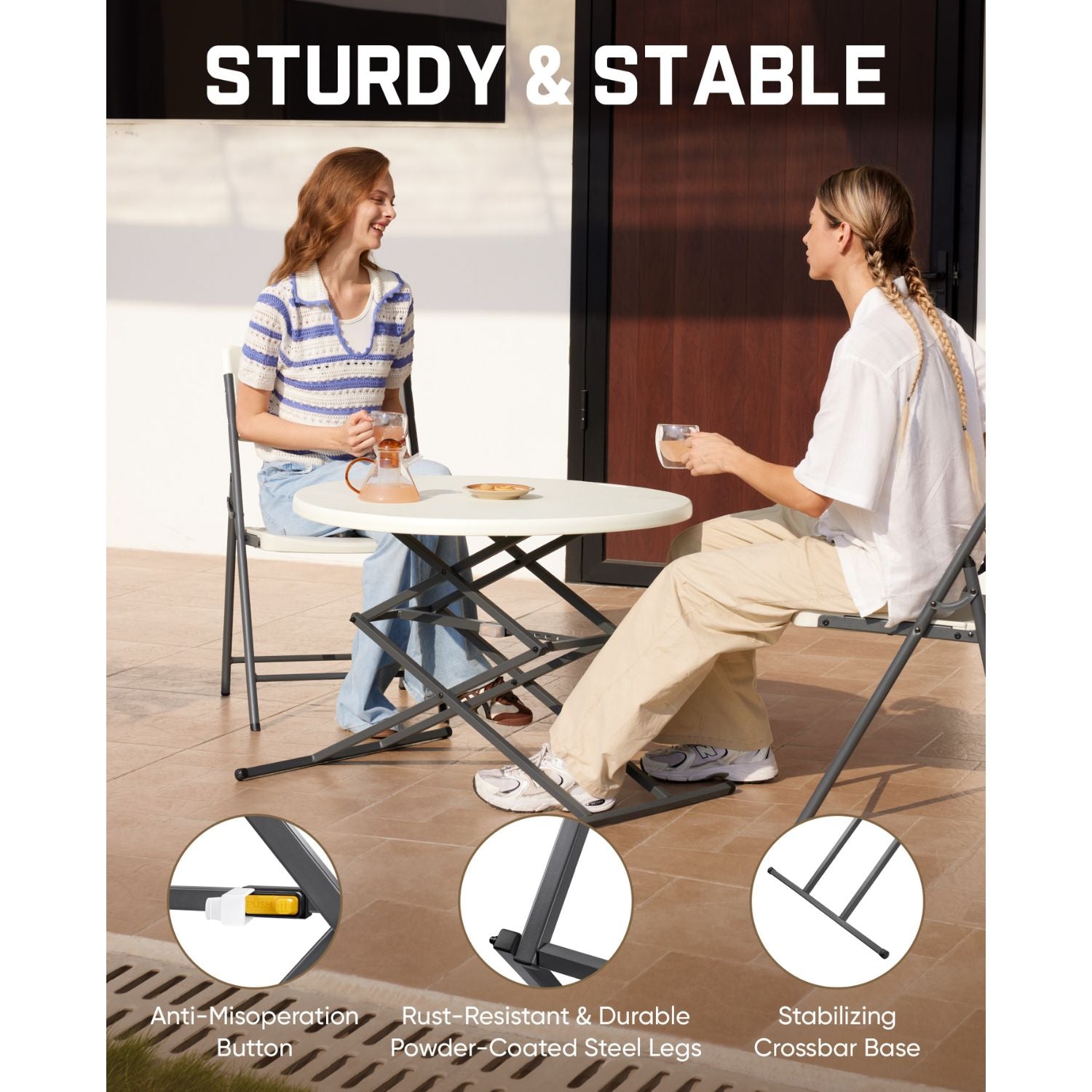 FanttikOutdoor Zeta O3 Pro folding table: sturdy, stable with adjustable height, powder-coated steel legs, and crossbar base.