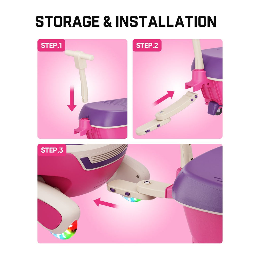 Storage and installation steps for FanttikRide N10 trailer showing handle and hitch connection