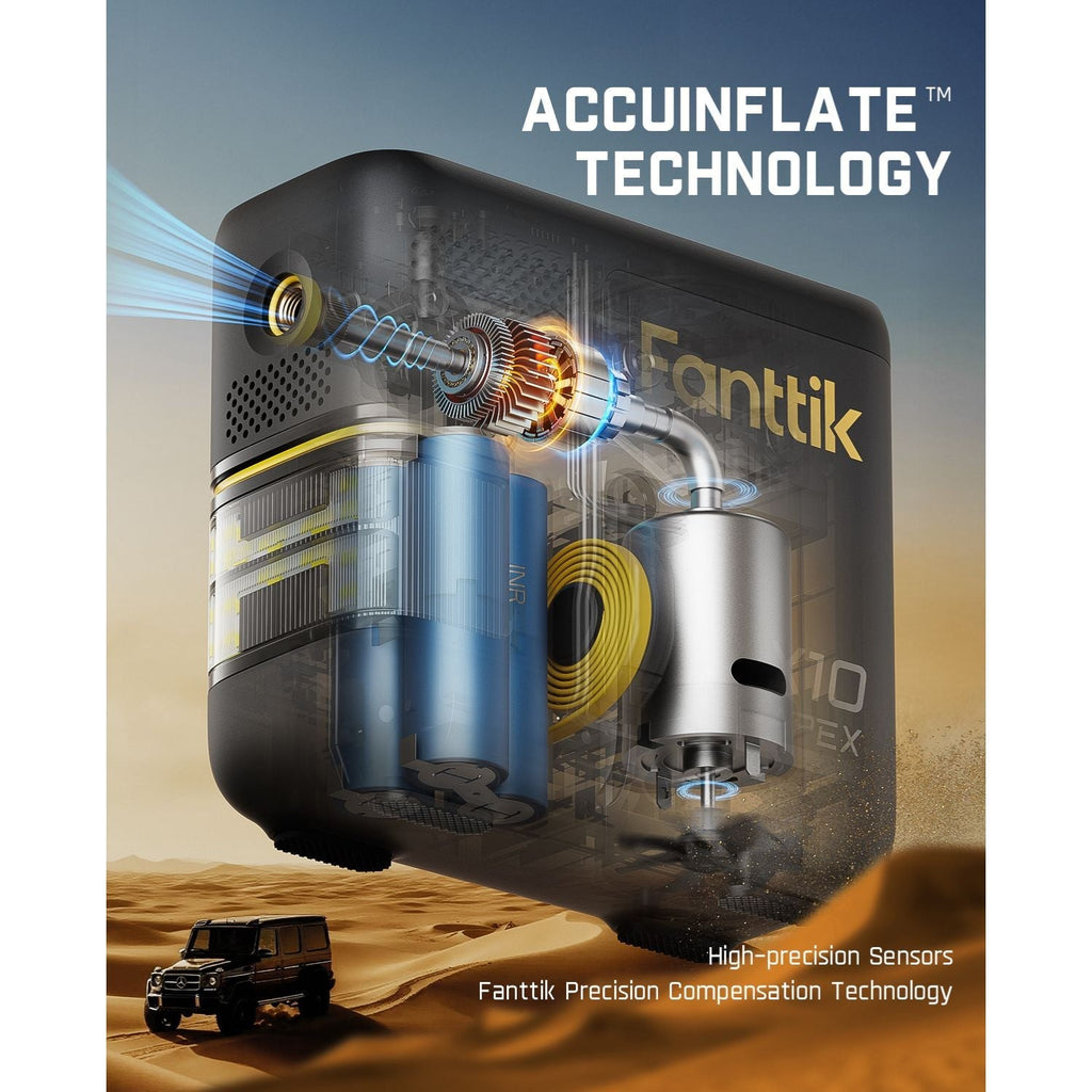 Fanttik X10 APEX tire inflator with Accuinflate technology and high-precision sensors
