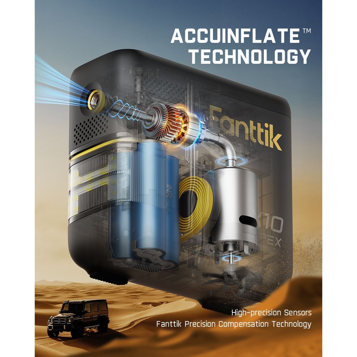 Fanttik X10 APEX tire inflator with Accuinflate technology and high-precision sensors