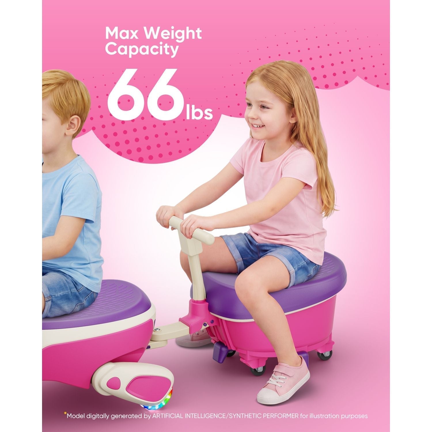 Kids riding FanttikRide N10 wiggle car with trailer, max weight capacity 66 lbs