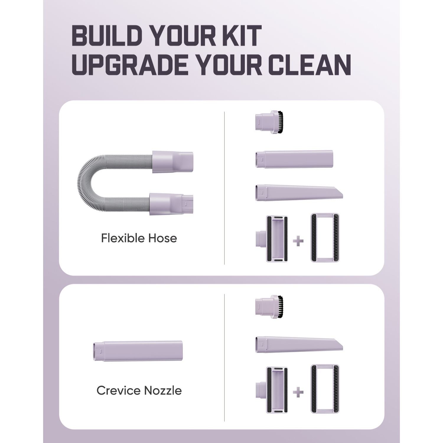 Product kit components with text 'Build Your Kit, Upgrade Your Clean' on a white background.